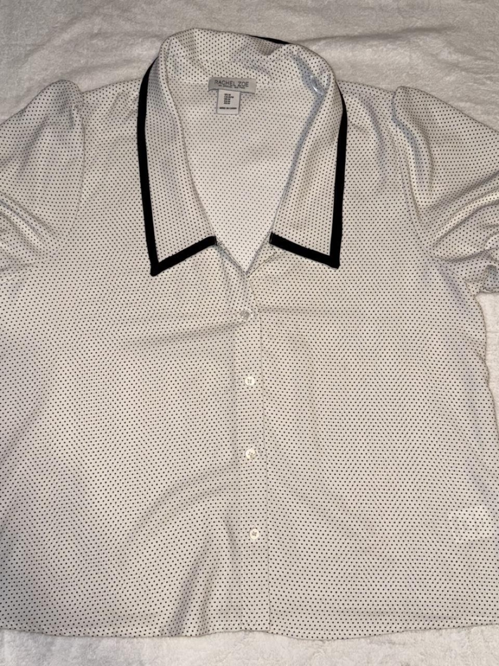 Rachel Zoe White Button-Down Shirt with Black Trim